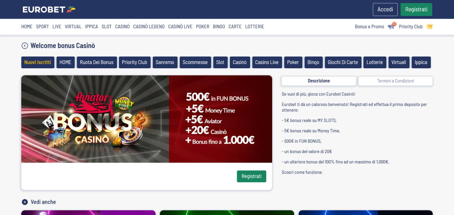 Bonus benvenuto top: Eurobet