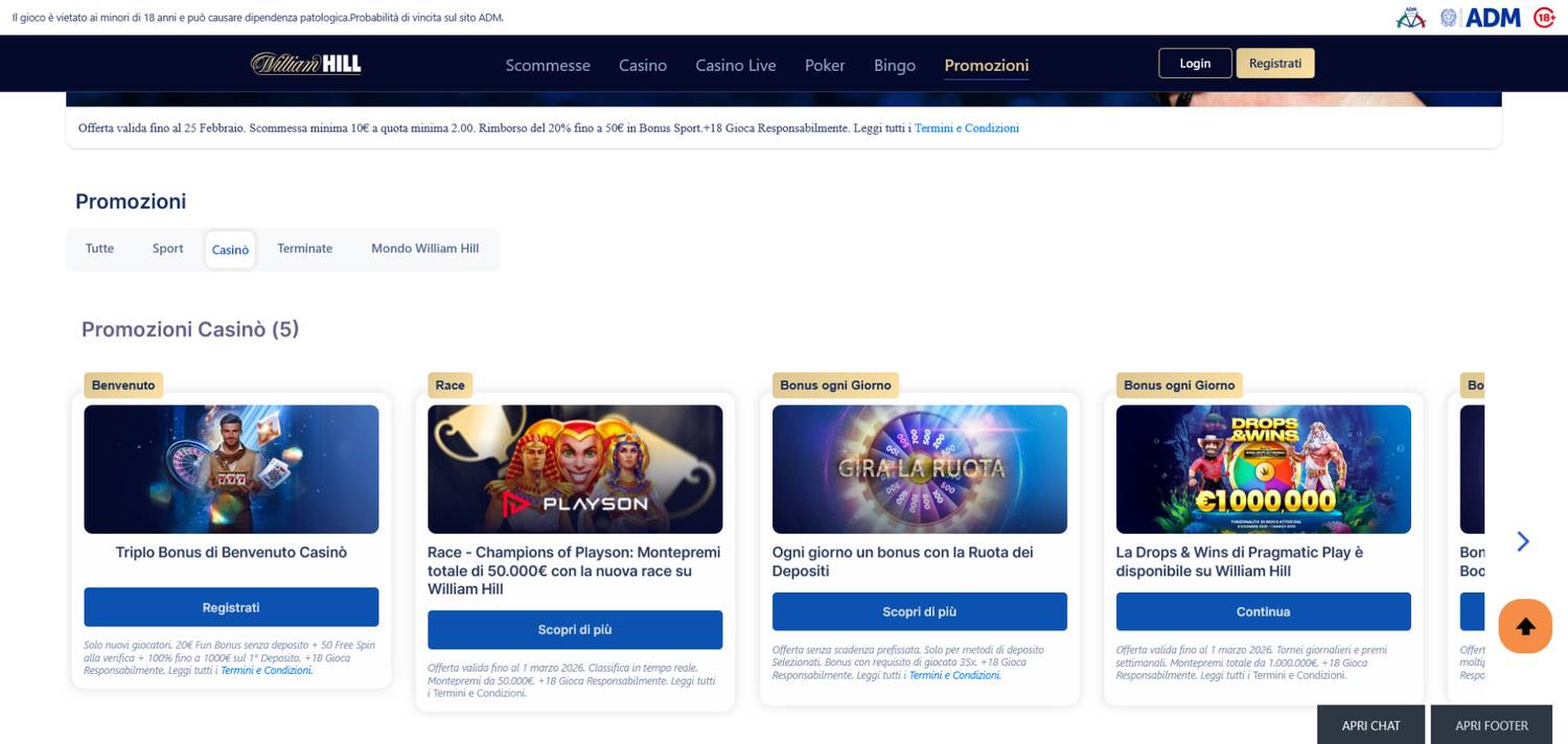 Migliori bonus casino di benvenuto: William Hill