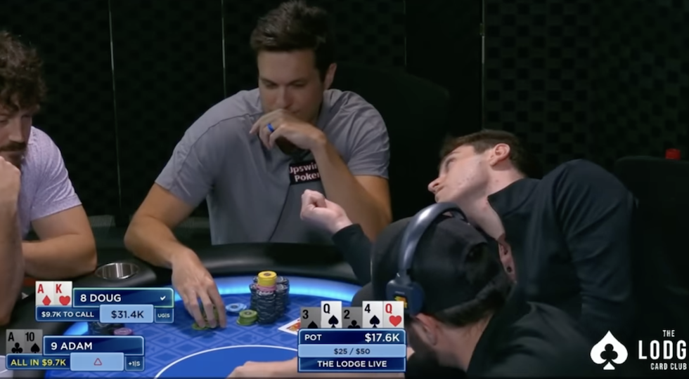 Action Adam è ubriaco e va all in, tank infinito di Doug Polk nello streaming del Lodge Club