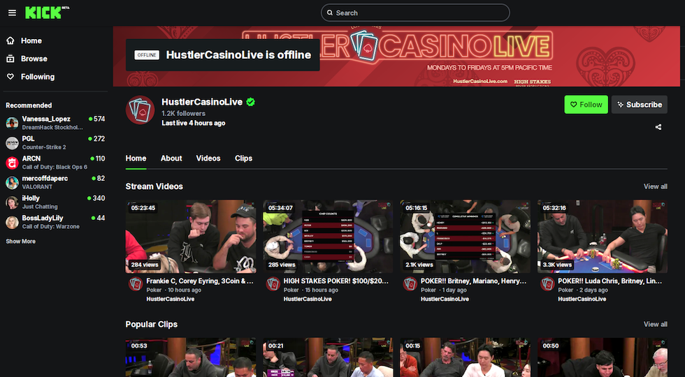 Poker streaming: Hustler Casino Live lancia un canale h24 anche su YouTube e Kick
