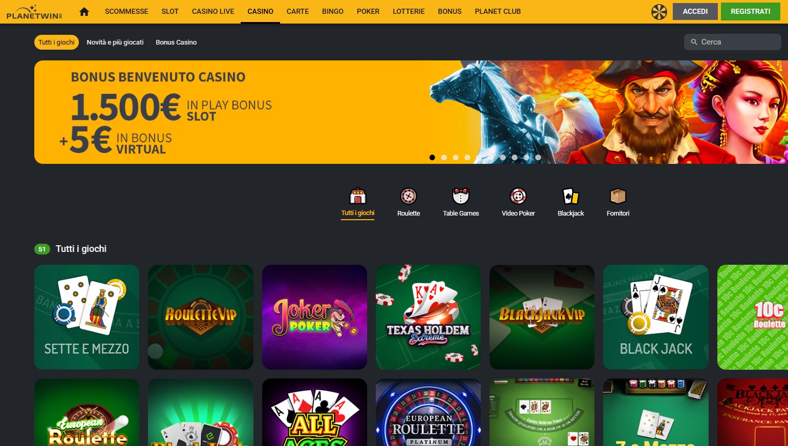 Su Planetwin sono disponibili migliaia di giochi di casino e slot machines