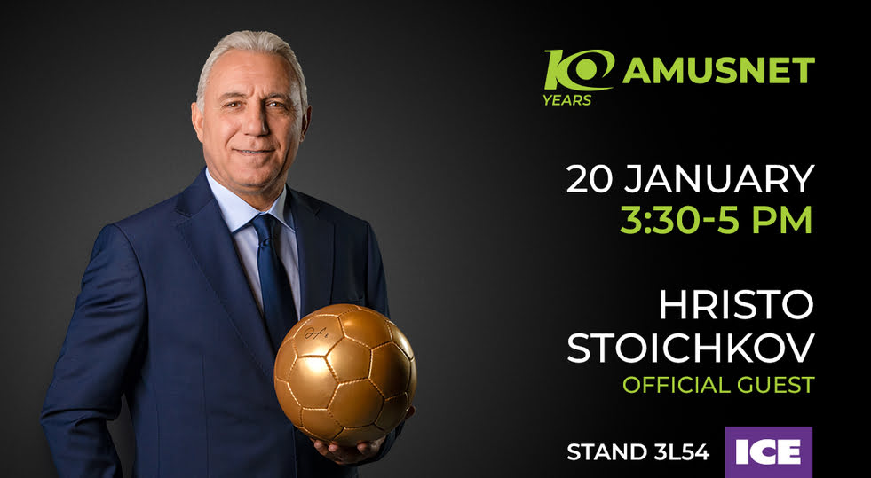 Amusnet celebra 10 anni a Ice Barcelona 2026 con Stoichkov e un’esperienza unica