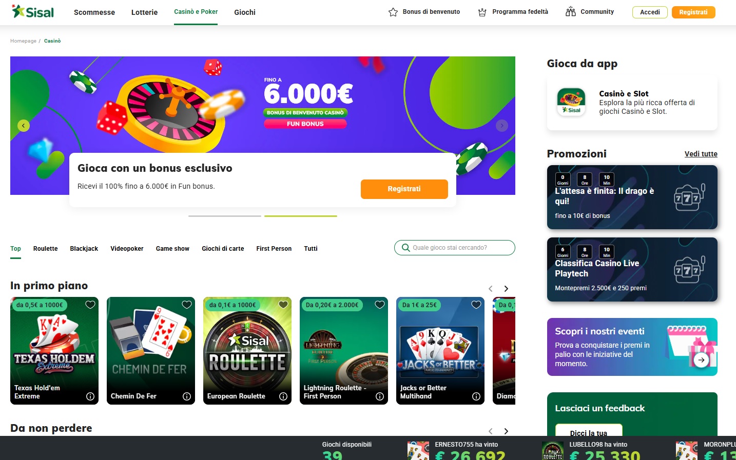 Top casino PayPal ADM: Sisal