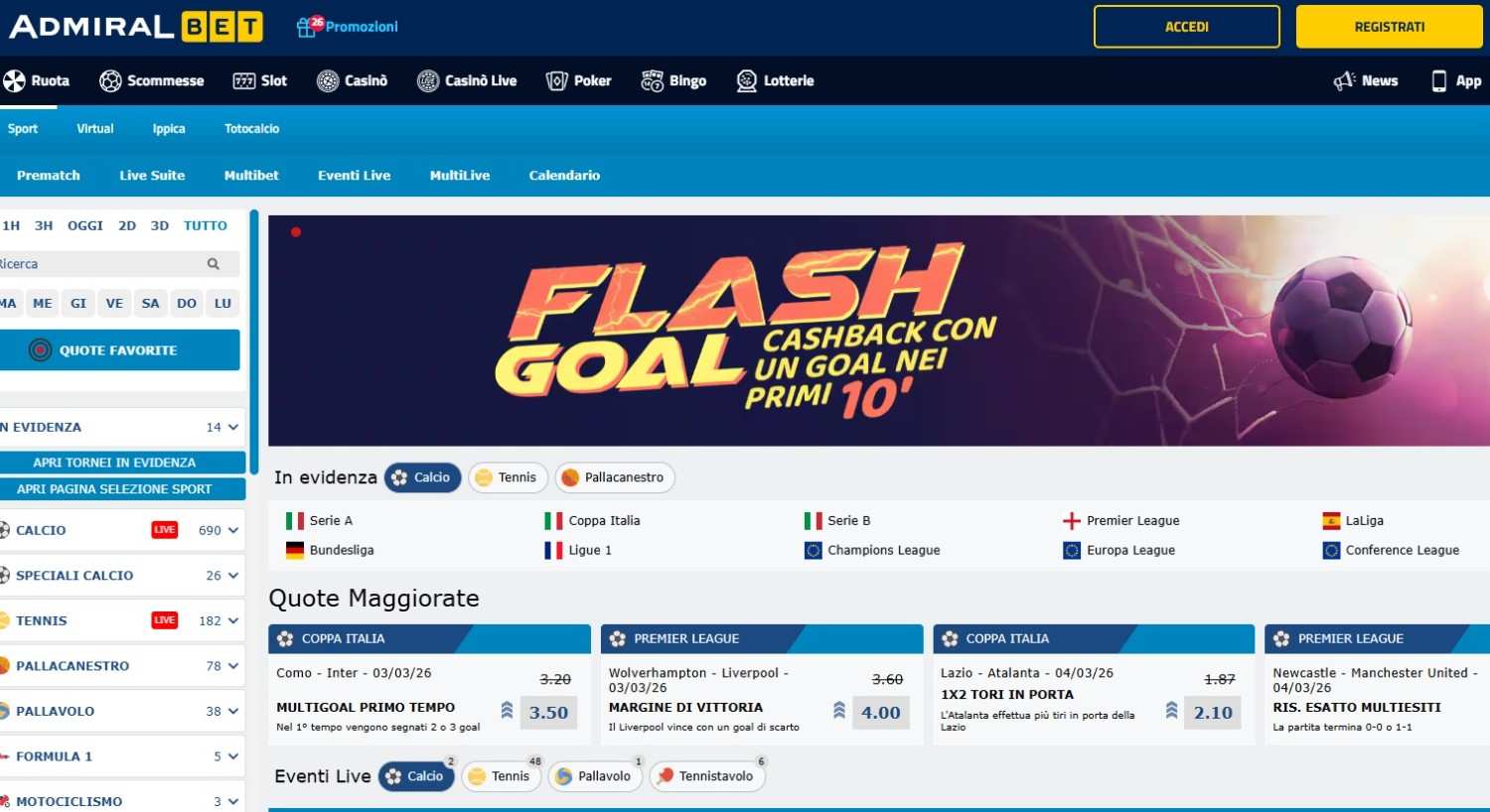 AdmiralBet propone alcuni tra i più interessanti bonus scommesse del momento