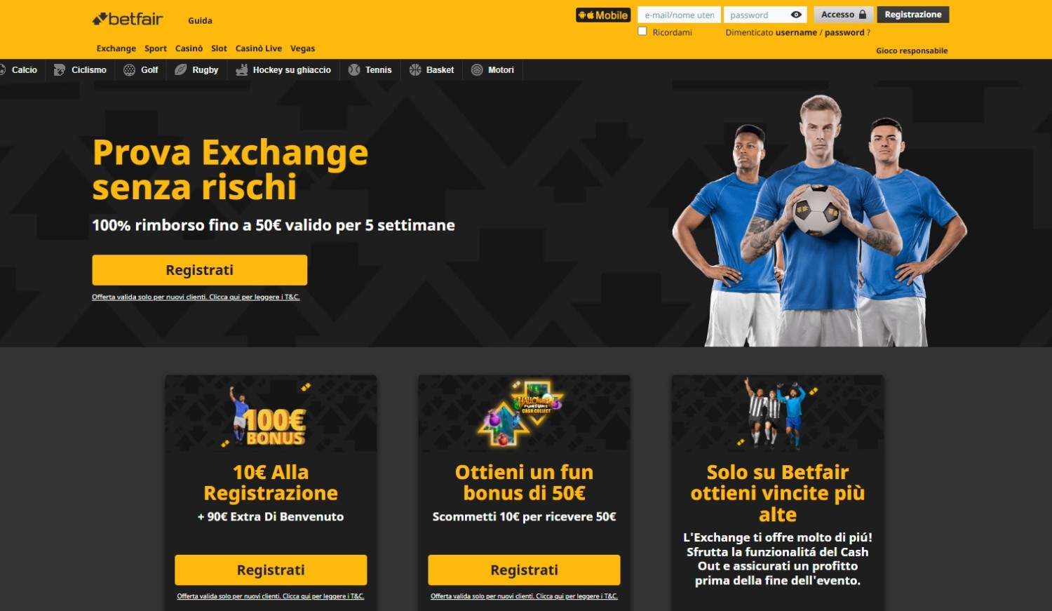 Su Betfair ci sono tantissimi mercati di scommessa, anche per le giocate dal vivo