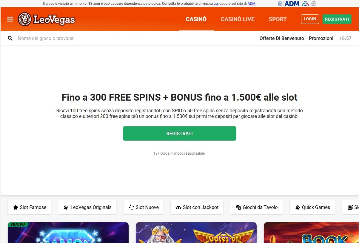 LeoVegas al momento offre 300 free spin senza deposito immediato
