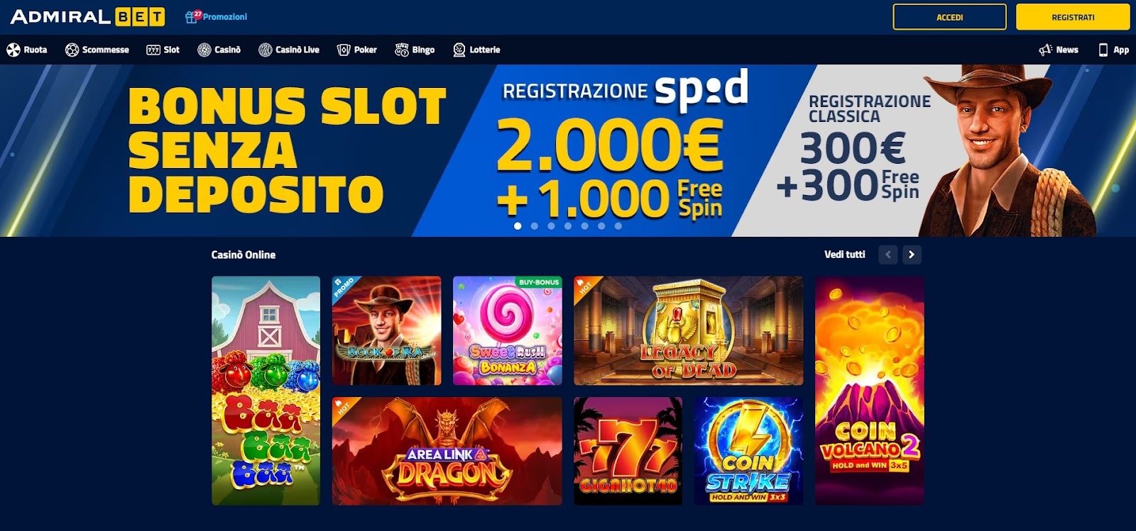 AdmiralBet offre un importante bonus agli utenti che decidono di registrarsi tramite SPID