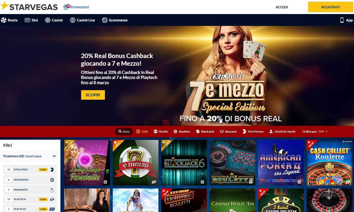 Su StarVegas sono presenti centinaia di slot machine e giochi tipici del tavolo verde