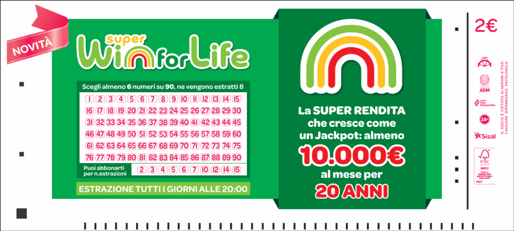 Sisal lancia Super Win for Life: il nuovo gioco con da 10mila euro al mese per 20 anni