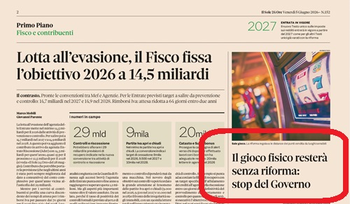 Gioco fisico: con lo ‘stop del Governo’ alla riforma 2 miliardi in meno per lo Stato