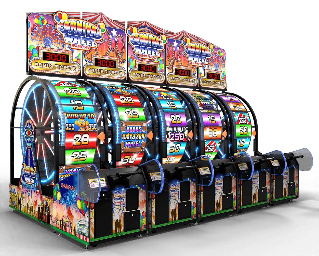 Carnival Wheel arcade ticket redemption game with colorful design and ticket display.