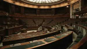 Italian Parliament Chamber interior showing legislative seating and governmental architecture