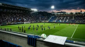 Floodlit Gewiss Stadium prepared for Atalanta's European playoff debut against Hapoel Tel Aviv